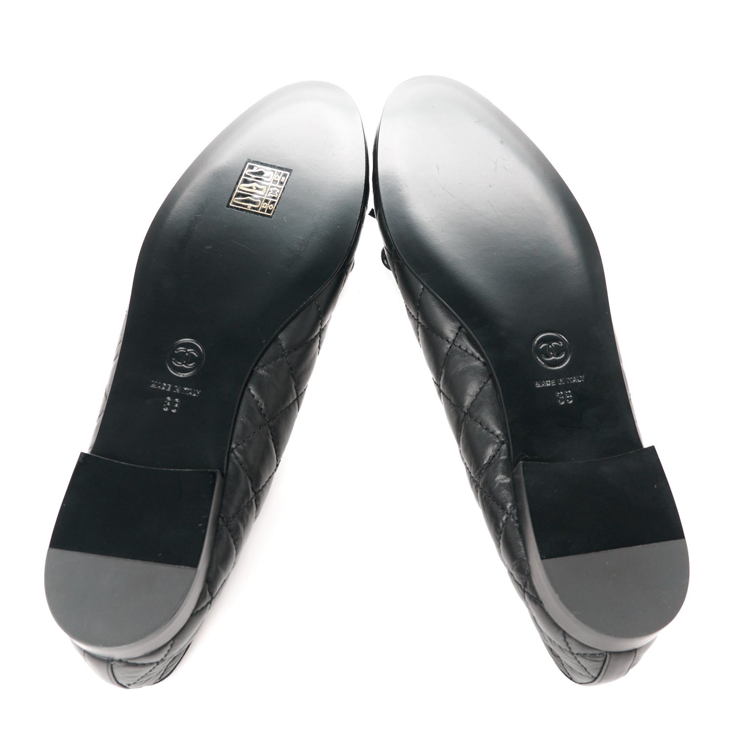 Aged Calfskin Quilted CC Cap Toe Ballerina Flats 38 Black
