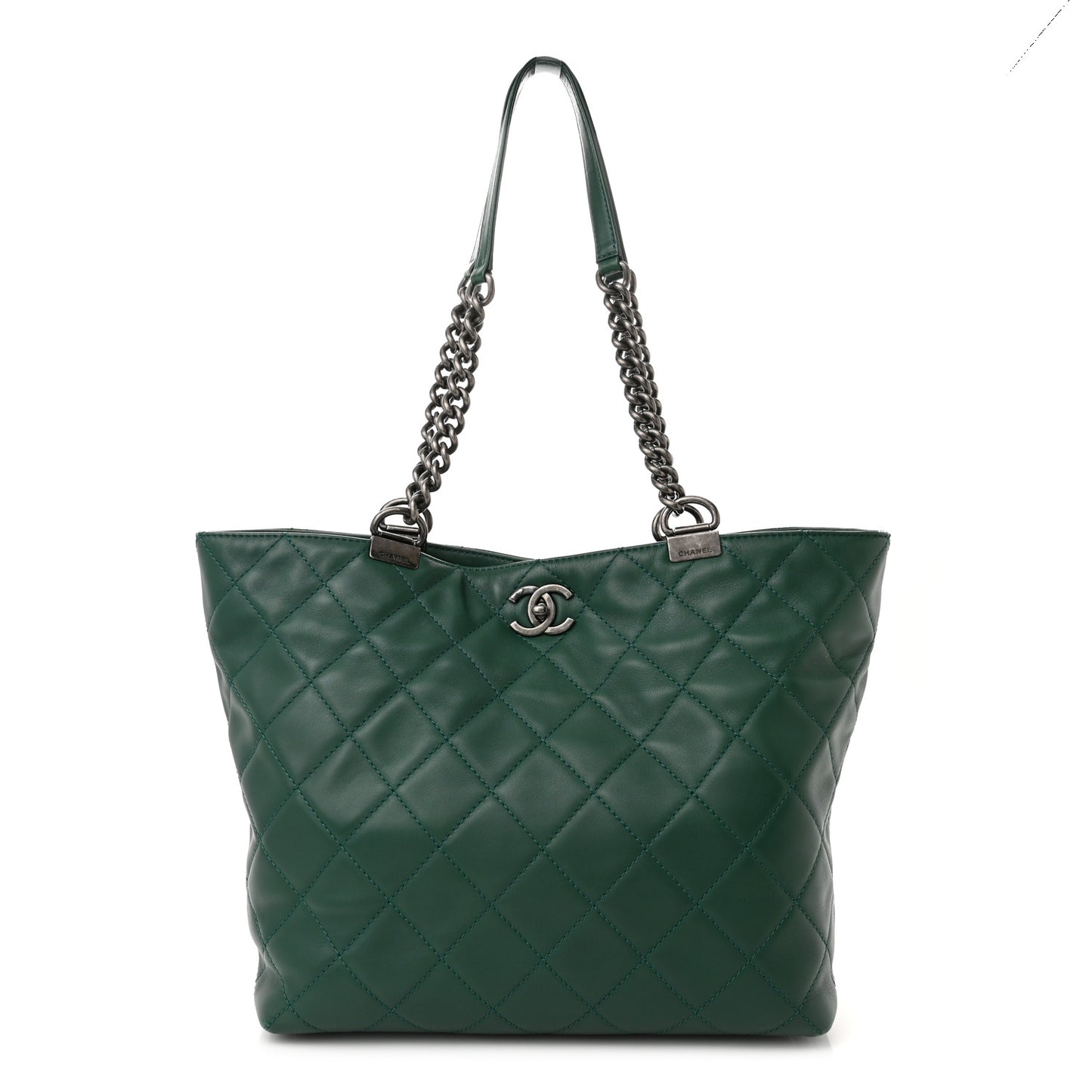 Calfskin Quilted Large Shopping In Chains Tote Green