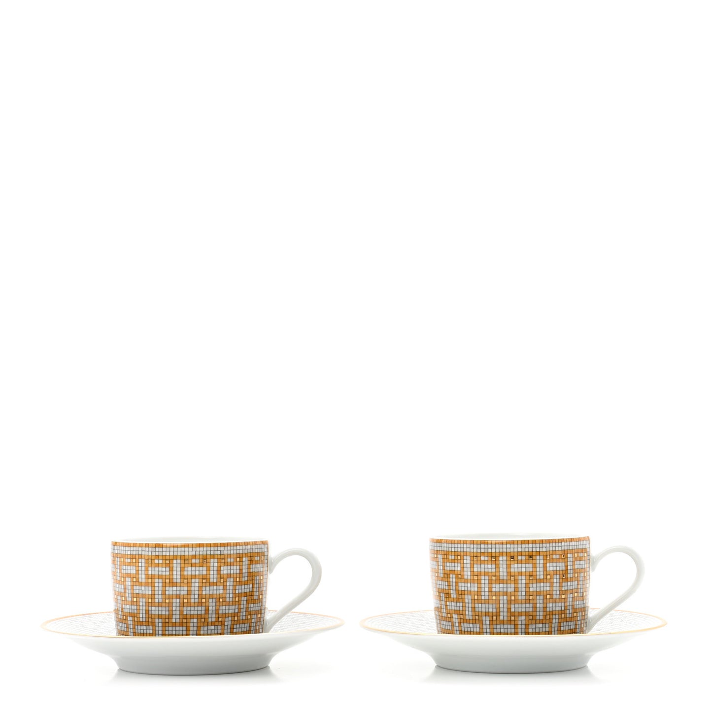 Porcelain Mosaique Au 24 Gold Tea Cup And Saucer Set Of 2