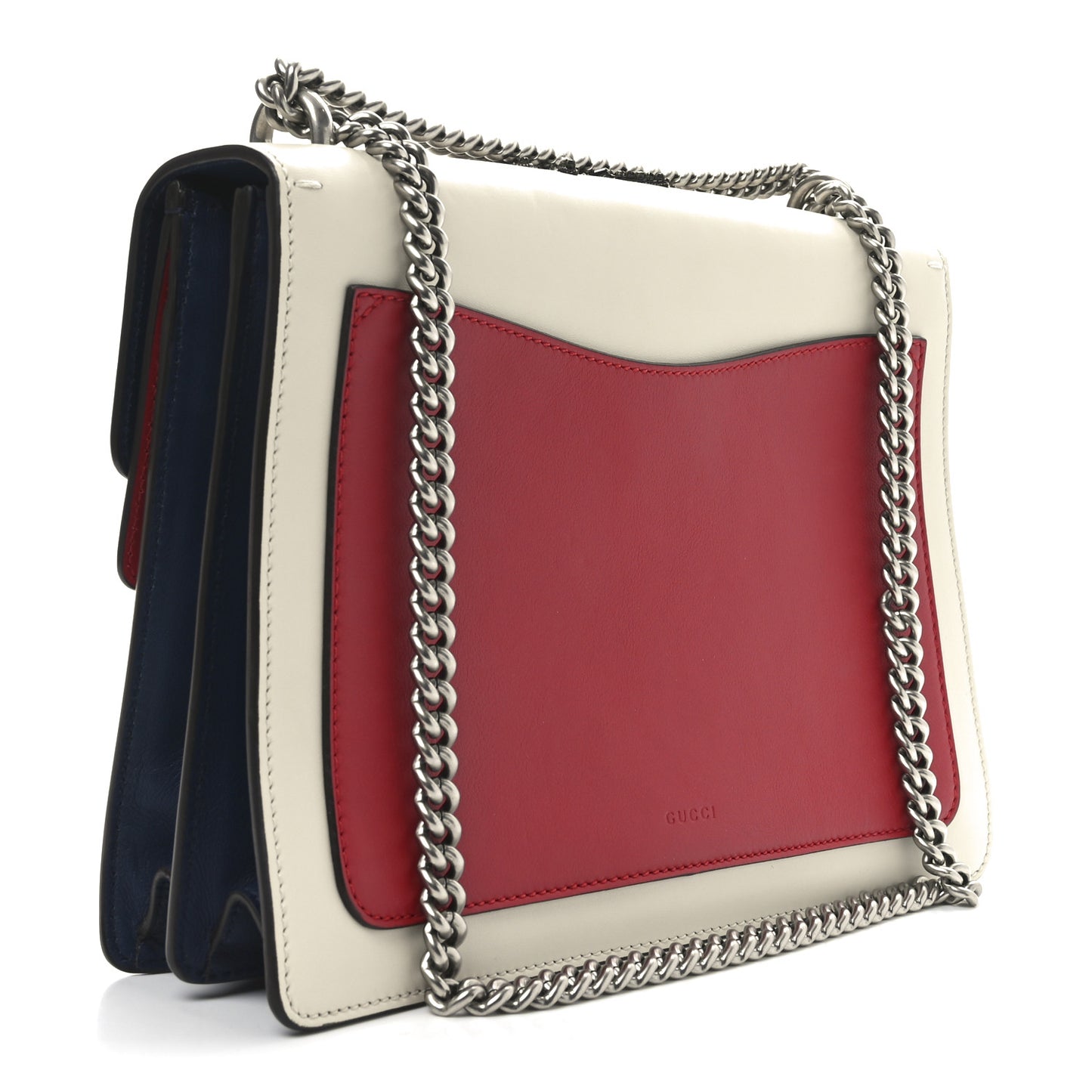 Calfskin Bee Embroidered Medium Dionysus Shoulder Bag White Blue Hibiscus Red