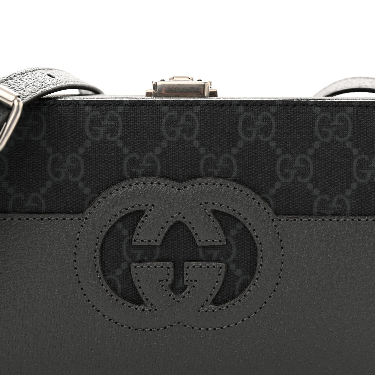 GG Supreme Monogram Textured Dollar Calfskin Mini New Basket Shoulder Bag Black Grey