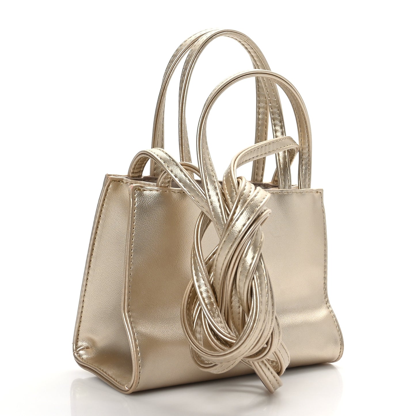 Metallic Vegan Leather Small Shopping Bag Gold
