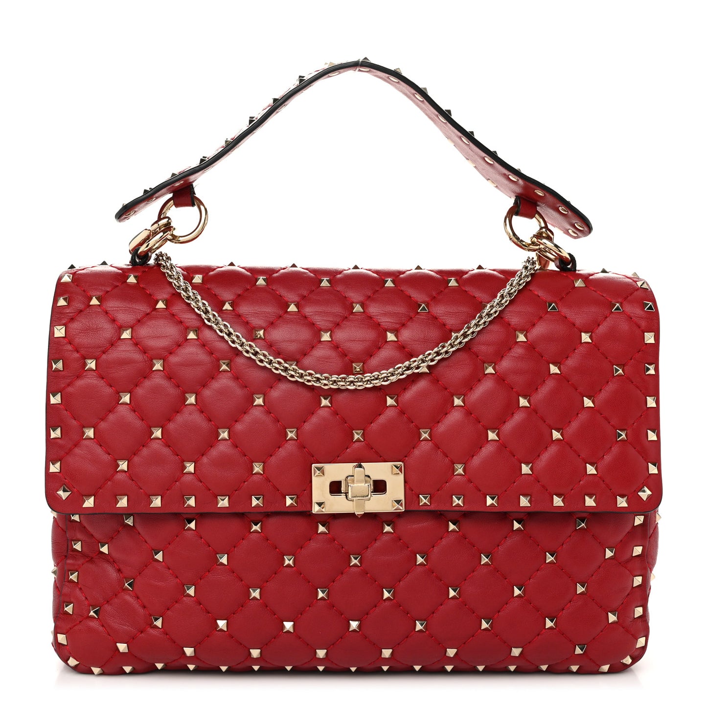 Nappa Large Rockstud Spike Shoulder Bag Rubino
