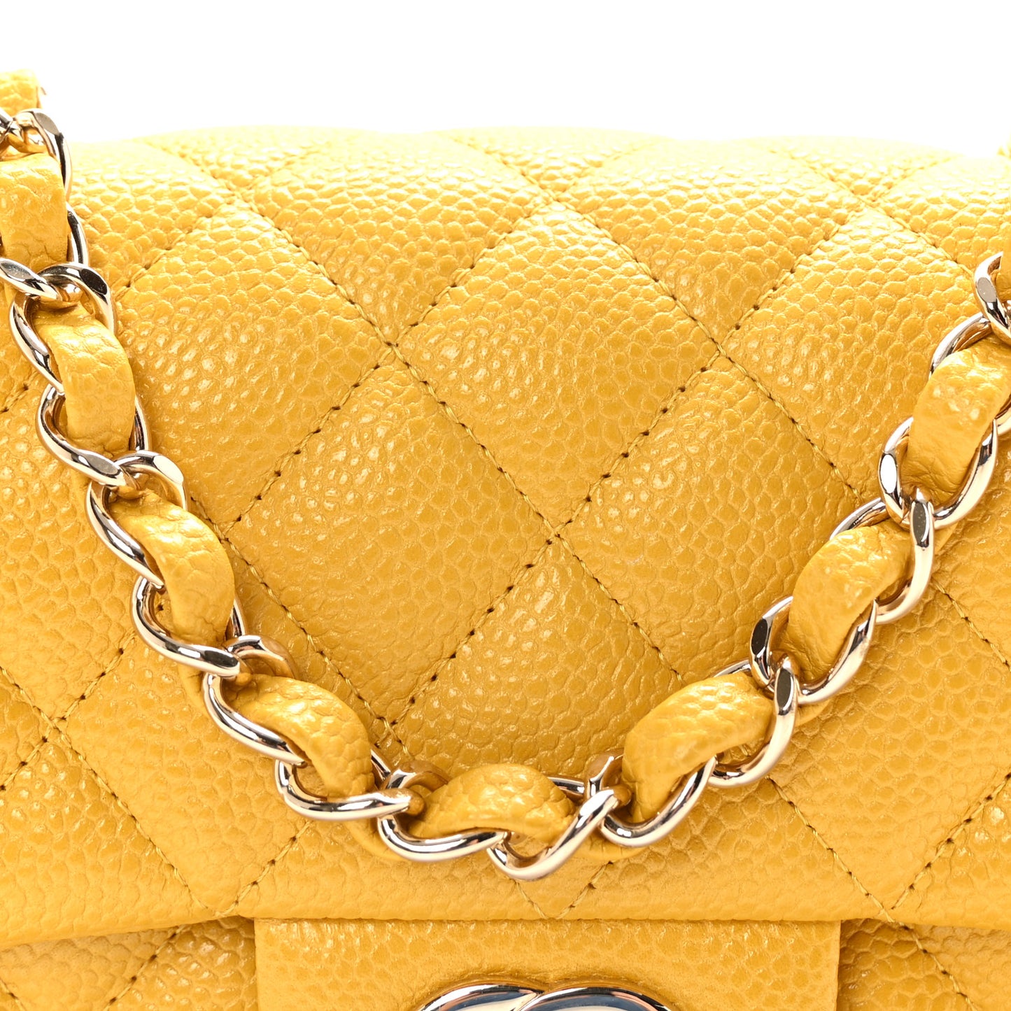 Caviar Quilted Mini Rectangular Flap Yellow