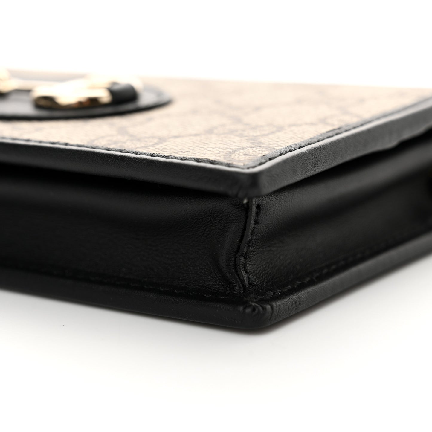 GG Supreme Monogram Azalea Calfskin Horsebit 1955 Wallet On Chain Beige Black