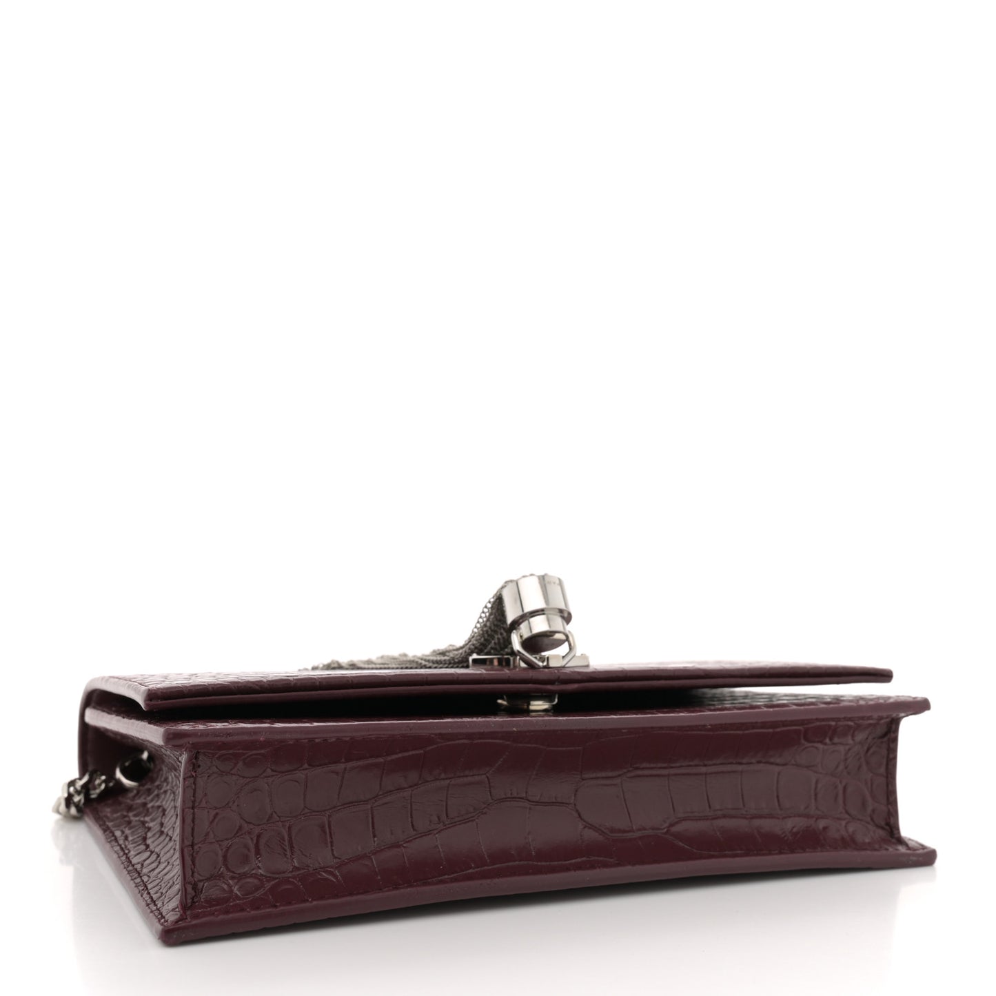Calfskin Crocodile Embossed Kate Monogram Tassel Chain Wallet Rouge Legion