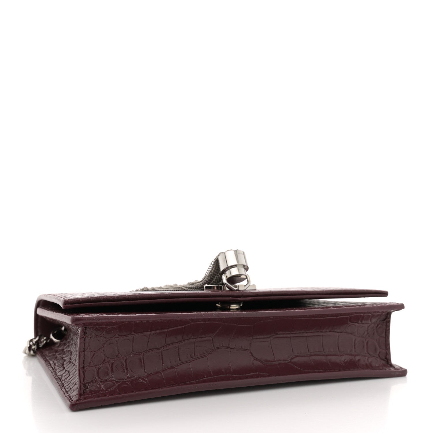 Saint Laurent Calfskin Crocodile Embossed Kate Monogram Tassel Chain Wallet Rouge Legion 4 of 14