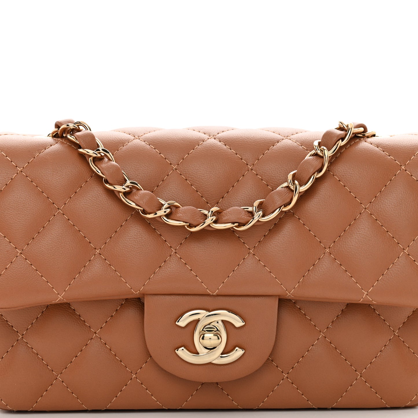 Lambskin Quilted Mini Rectangular Flap Brown