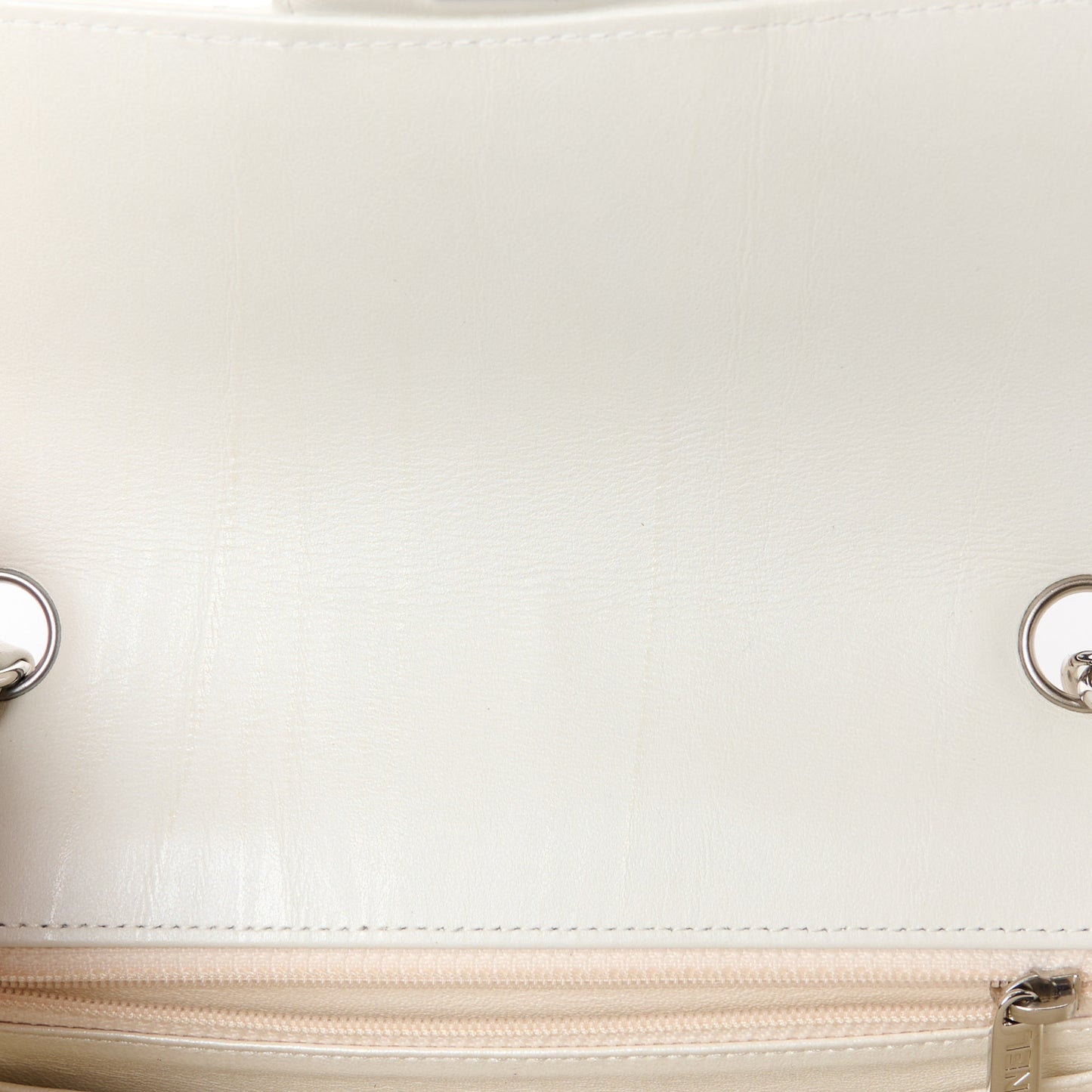 Iridescent Crumpled Calfskin Quilted Mini Rectangular Flap White