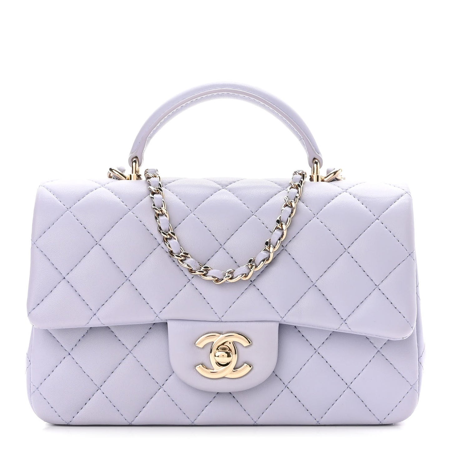 Lambskin Quilted Mini Top Handle Rectangular Flap Light Purple