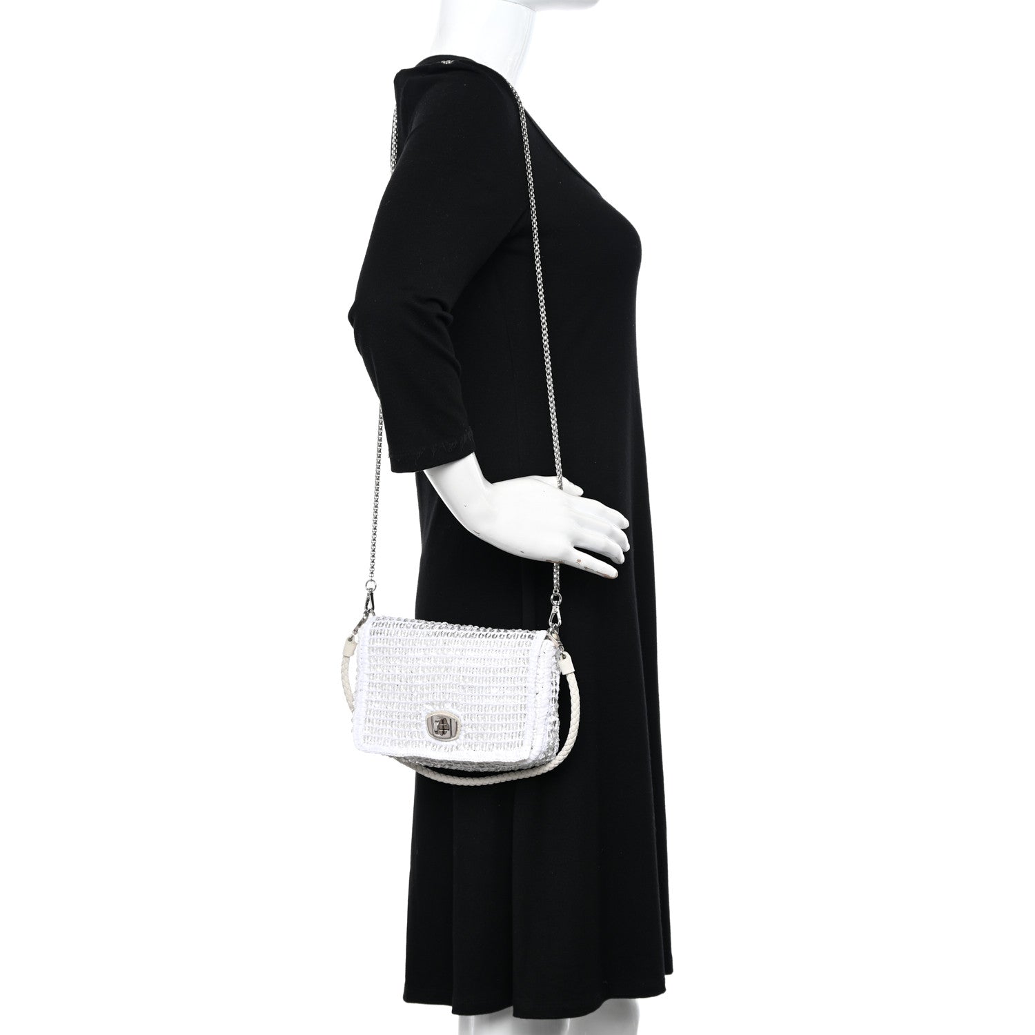 Miu Miu Raffia Beaded Flap Shoulder Flap White 2 of 10
