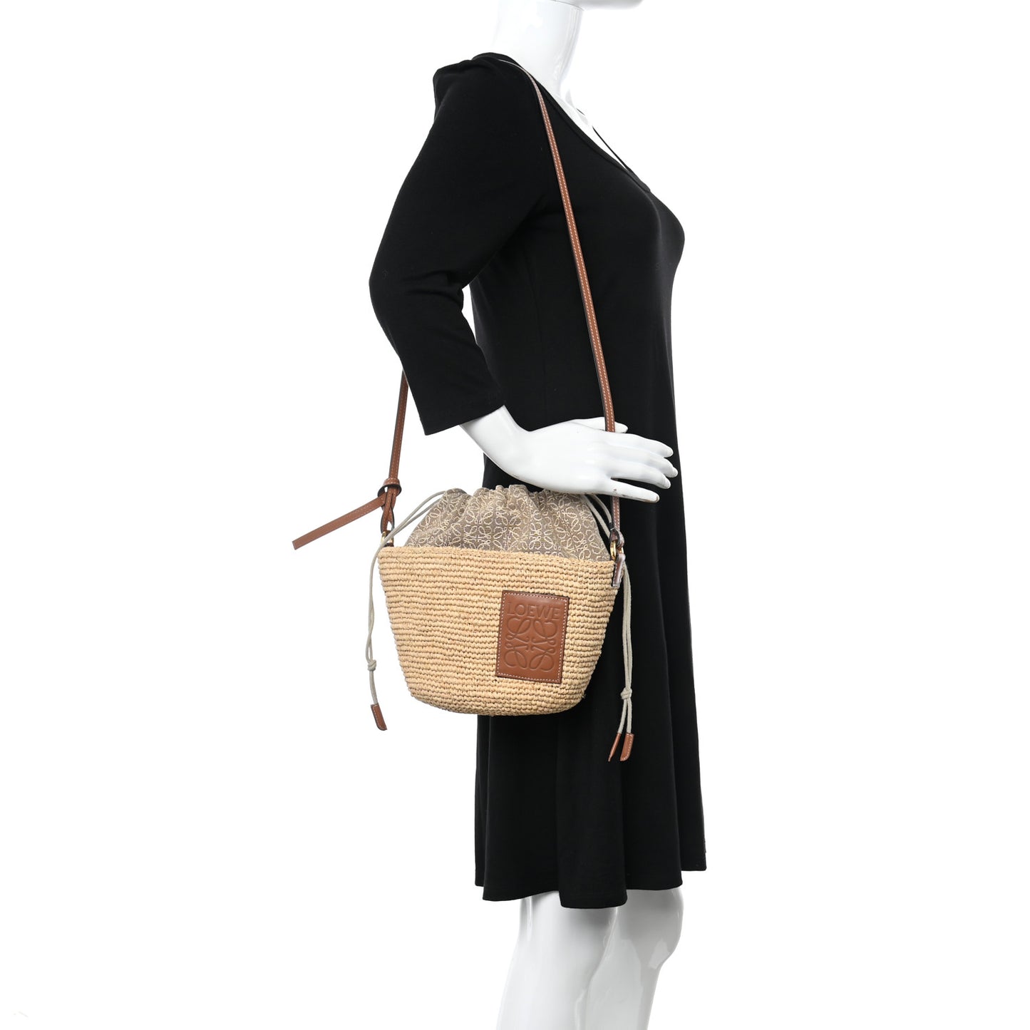 Calfskin Raffia Bucket Bag Natural Tan