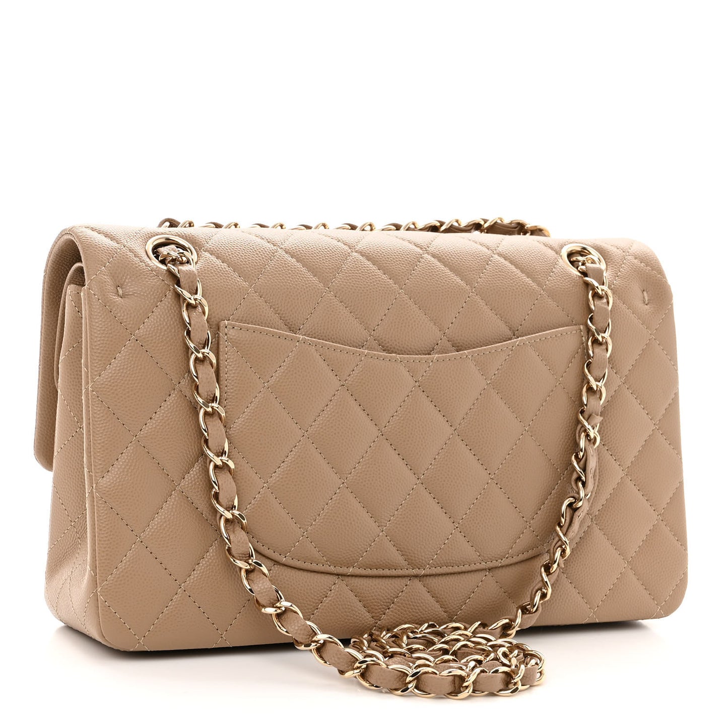 Caviar Quilted Medium Double Flap Beige