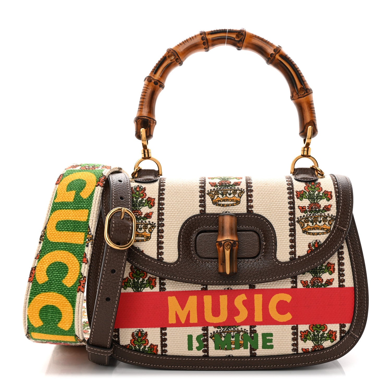 Gucci Canvas Calfskin 100 Centennial Music Medium Bamboo 1947 Top