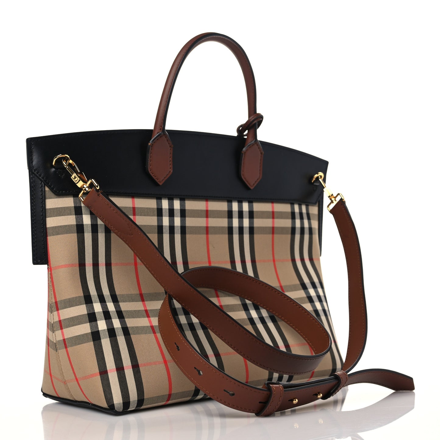 Calfskin Vintage Check Small Society Top Handle Bag Archive Beige Black
