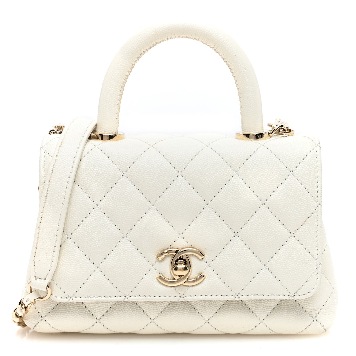 Caviar Quilted Extra Mini Coco Handle Flap White
