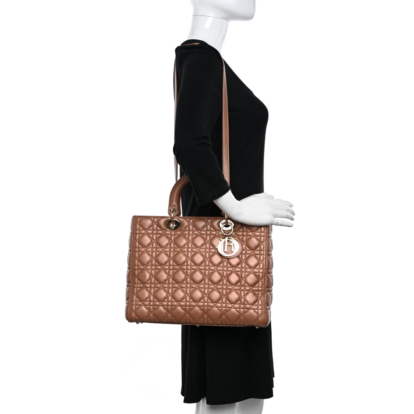 Metallic Lambskin Cannage Large Lady Dior Pink