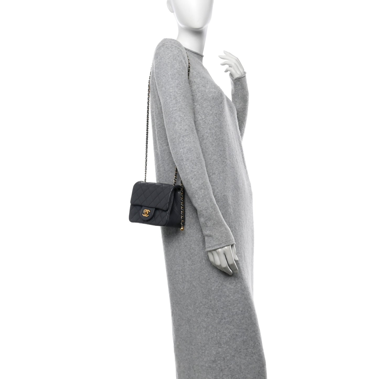 Lambskin Quilted Mini Pearl Crush Flap Dark Grey