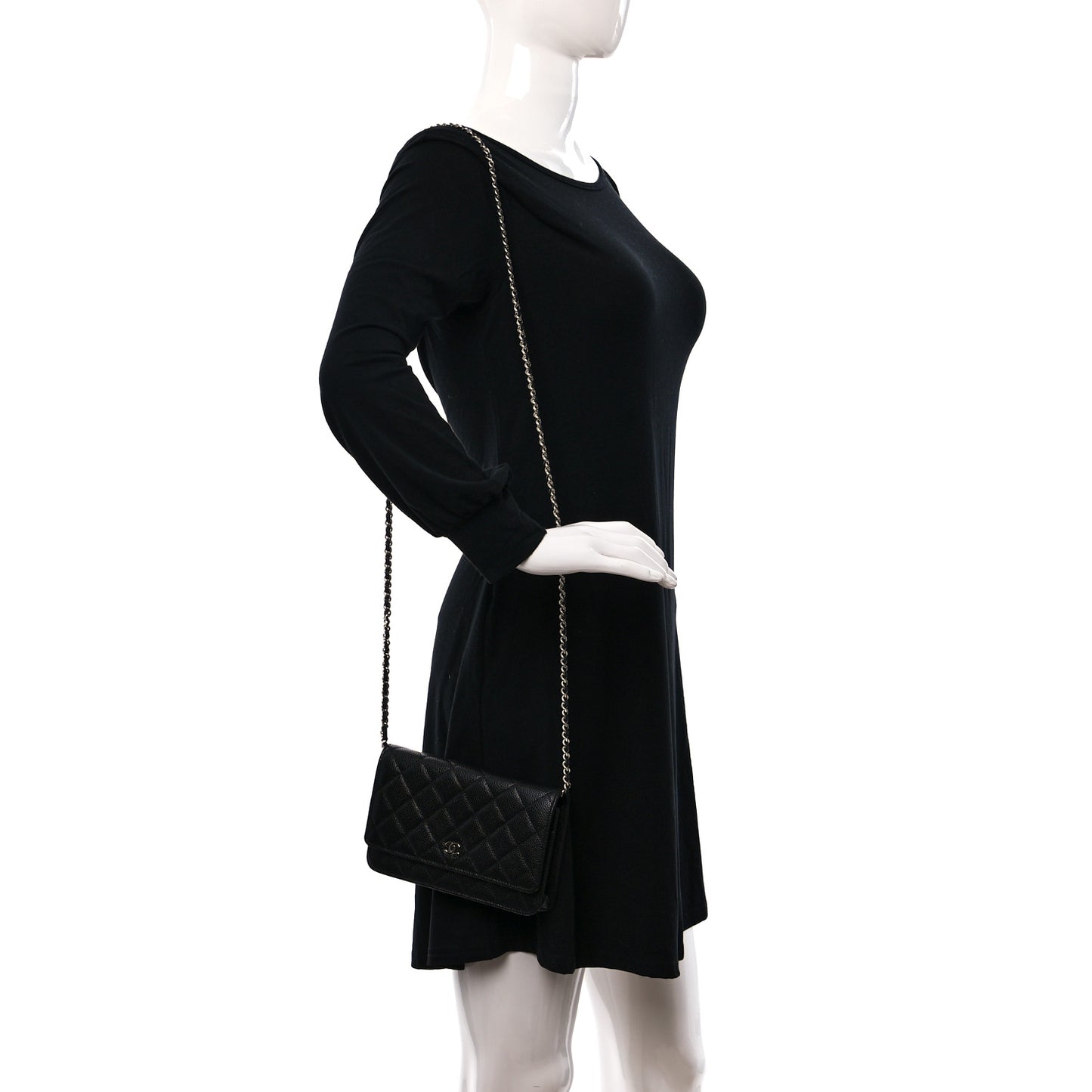 Caviar Quilted Wallet on Chain WOC Black