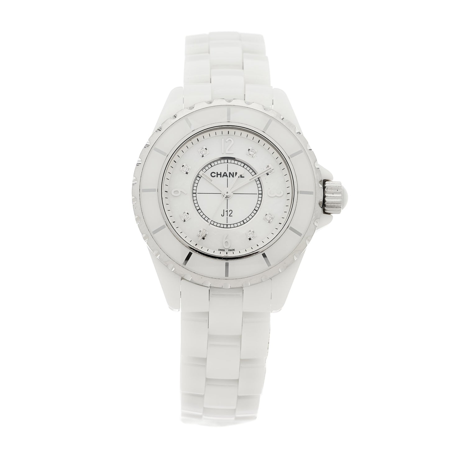 Stainless Steel Ceramic Diamond 33mm J12 Quartz Watch White