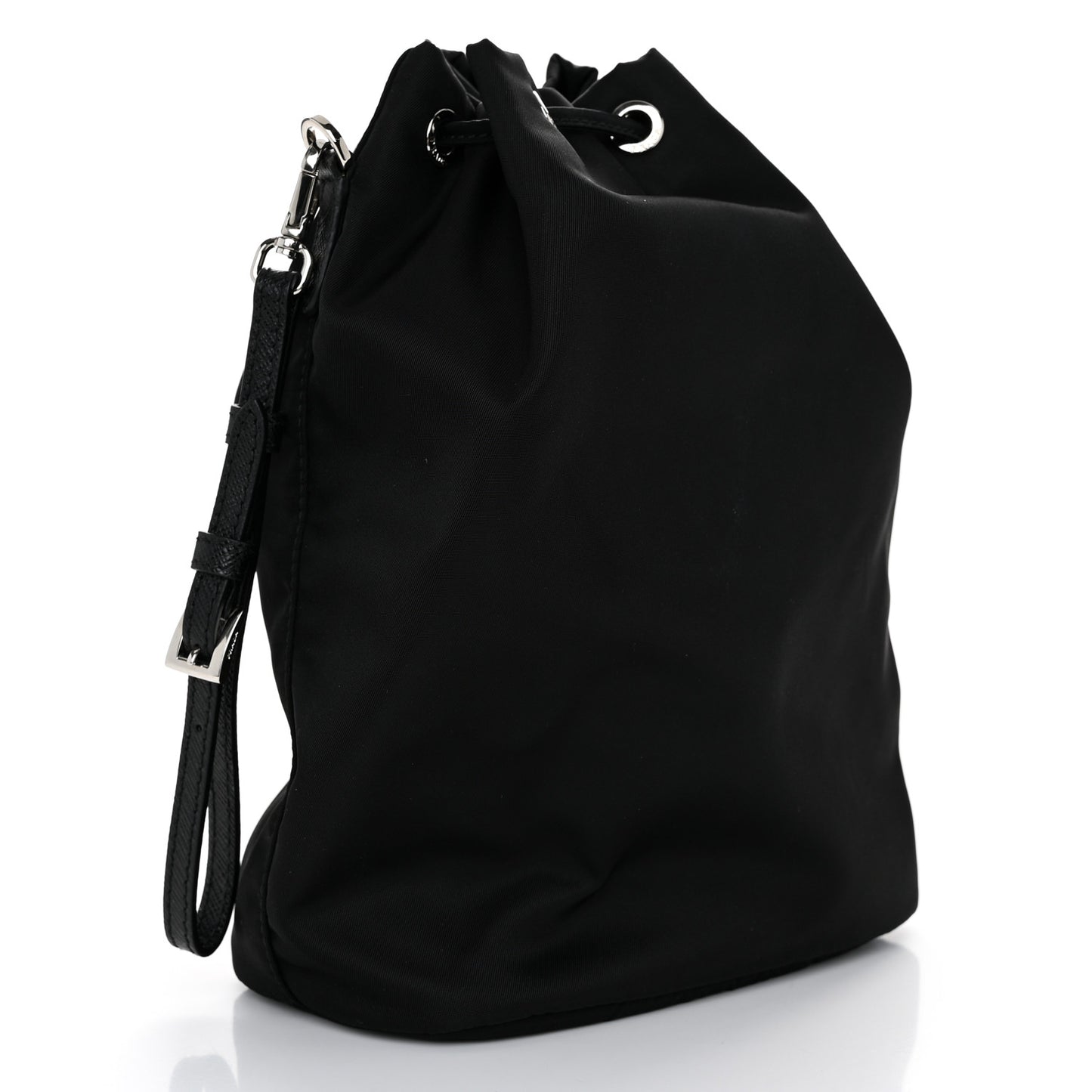 Saffiano Tessuto Nylon Vela Bucket Wristlet Black
