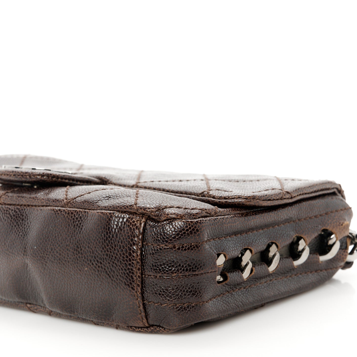 Glazed Caviar Quilted Modern Chain Flap Dark Brown