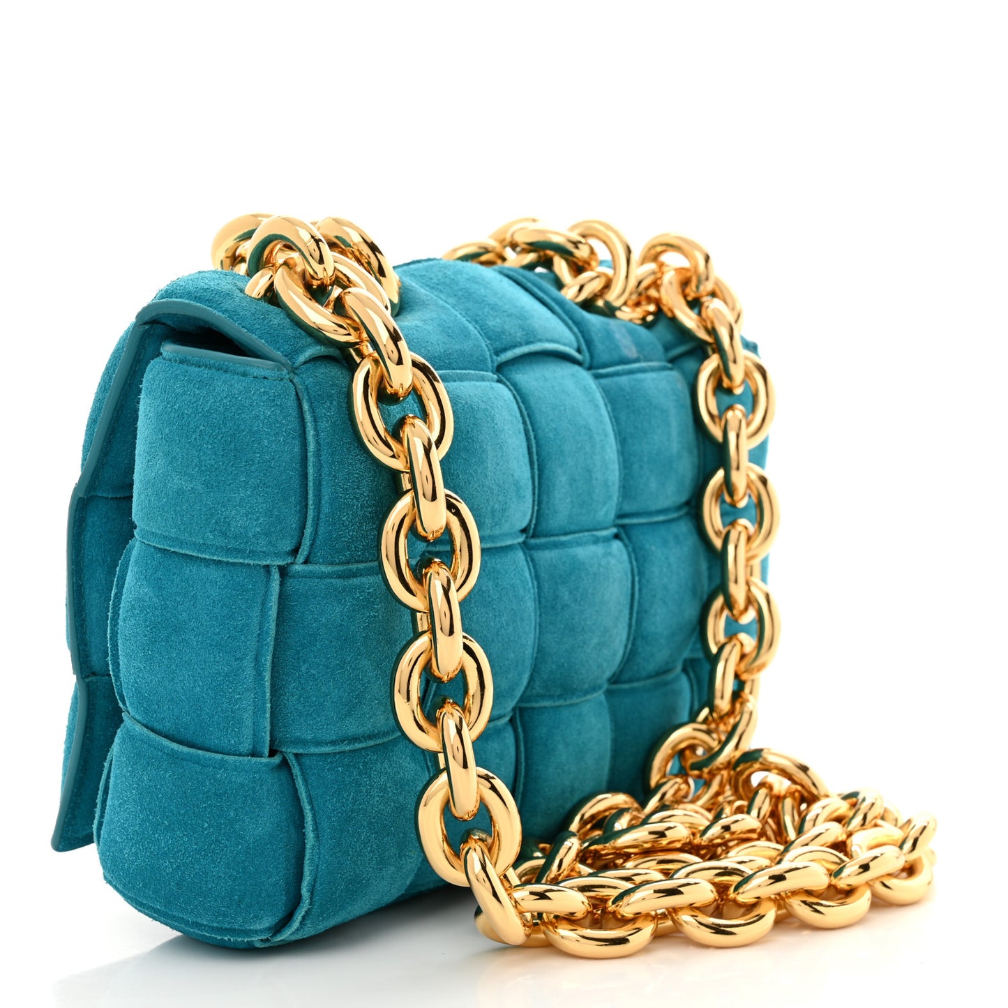 Suede Maxi Intrecciato Padded Chain Cassette Crossbody Bag Blaster