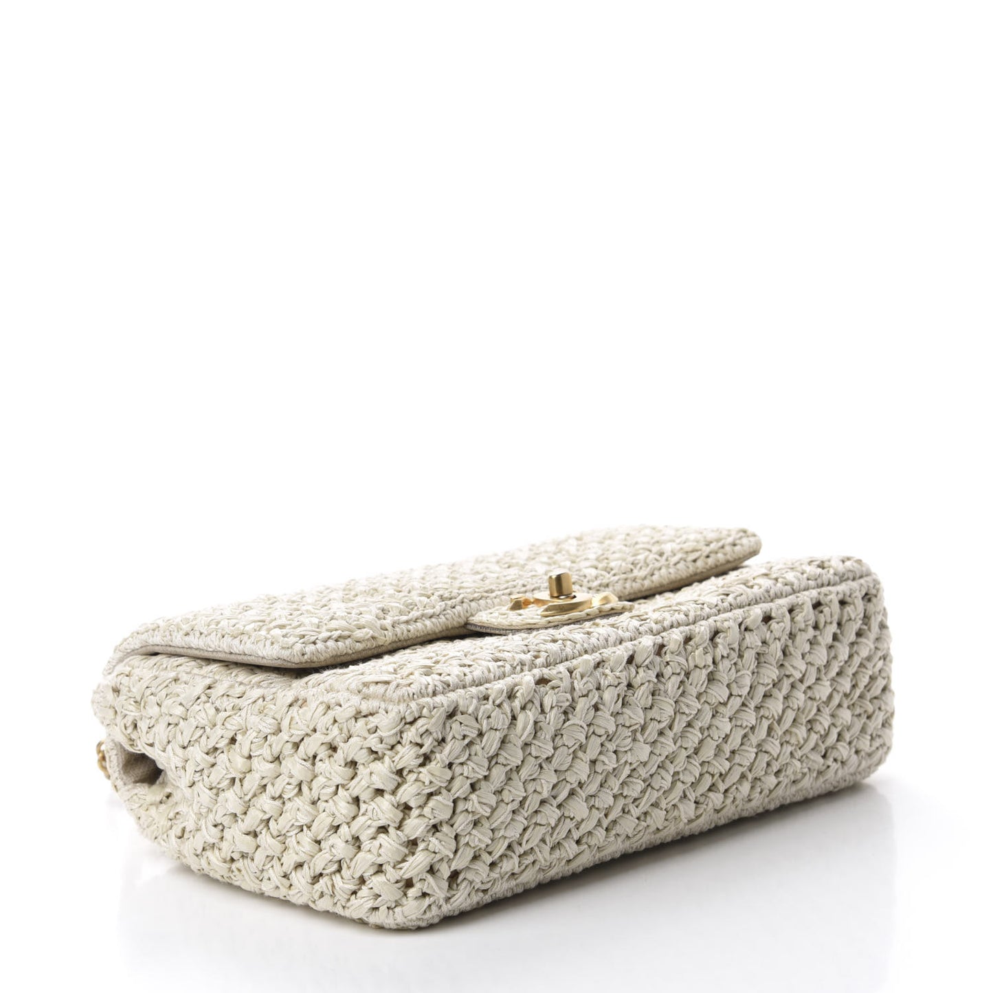 Raffia Crochet Medium Flap Bag Beige