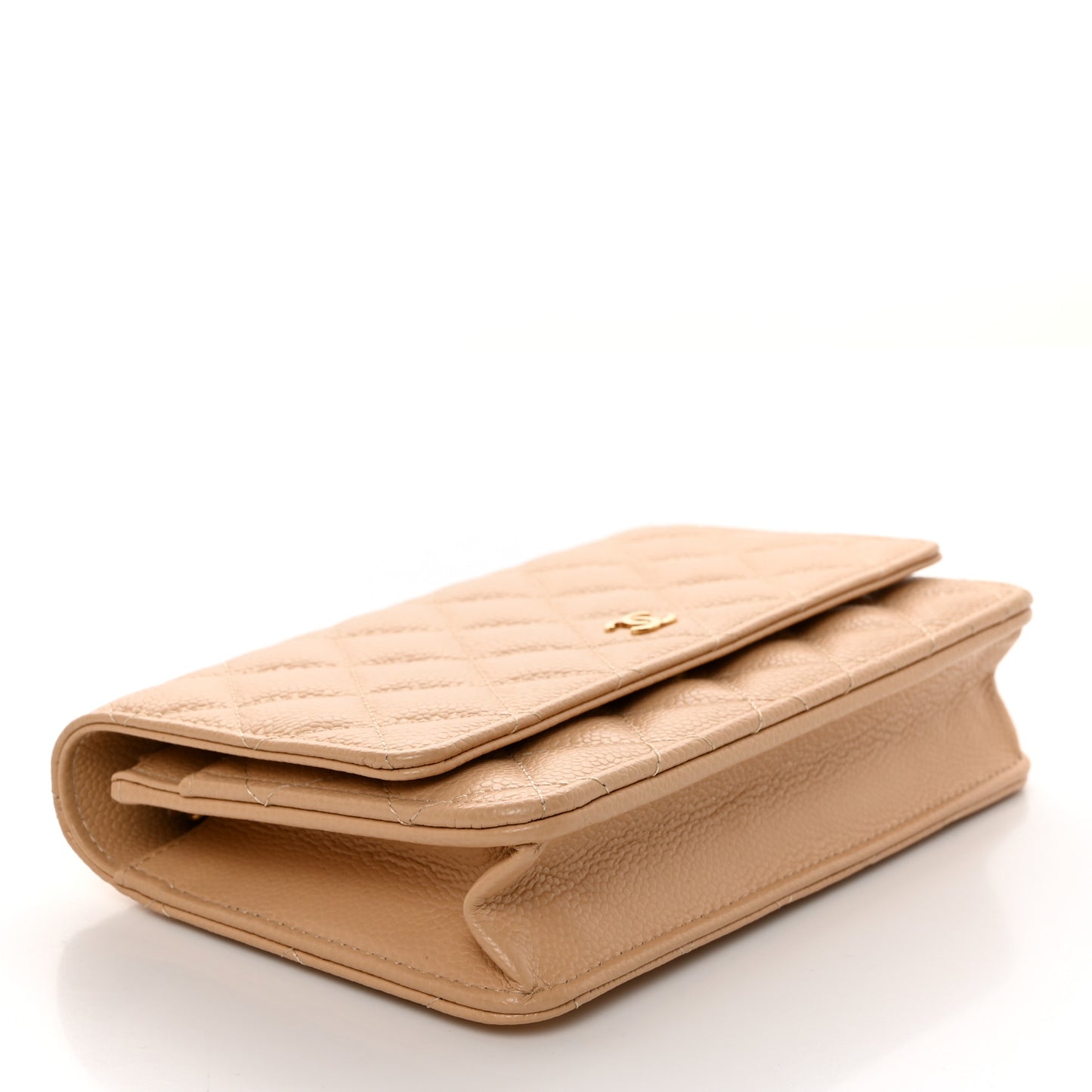 Caviar Quilted Wallet on Chain WOC Beige