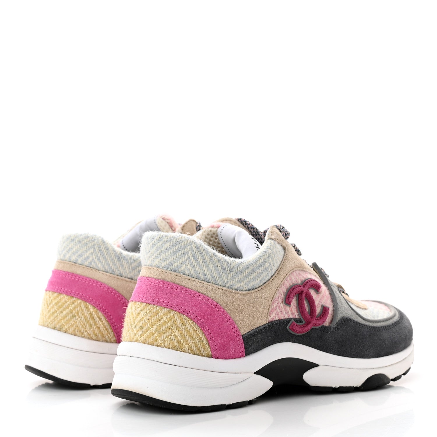 Chanel Tweed Suede CC Sneakers 36 Grey Pink Multicolor 4 of 12