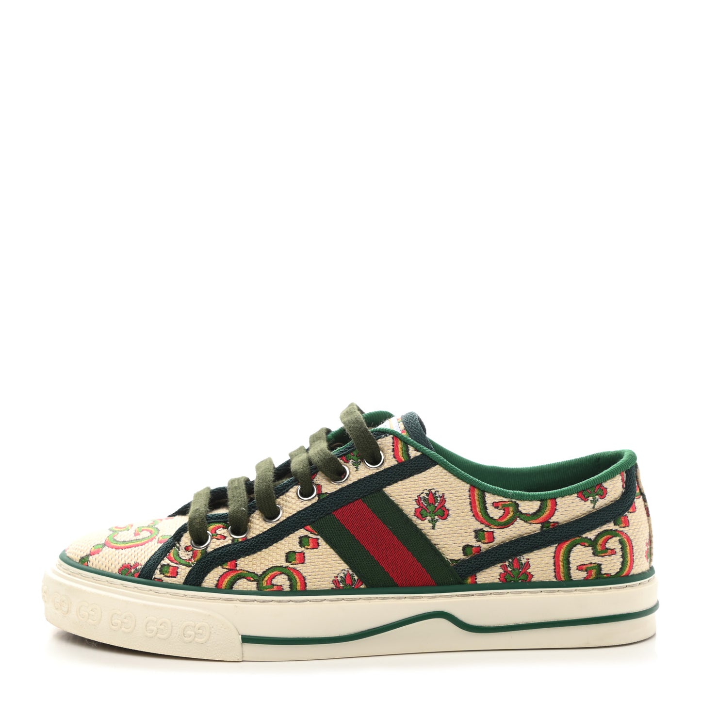 Cotton Tussah Web Gucci 100 1977 Tennis Sneakers 37 Beige Green Multicolor Vintage Green