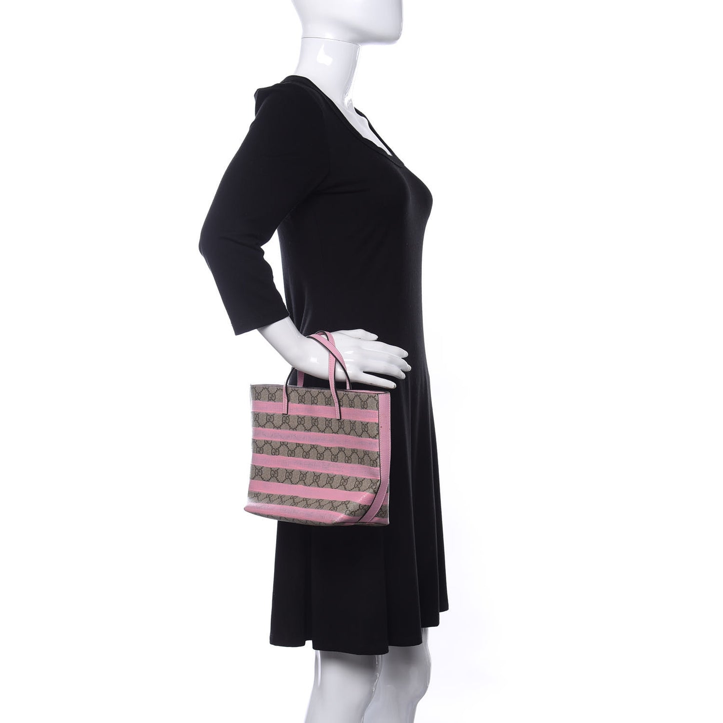 GG Supreme Monogram Striped Childrens Tote Beige Ebony Pink