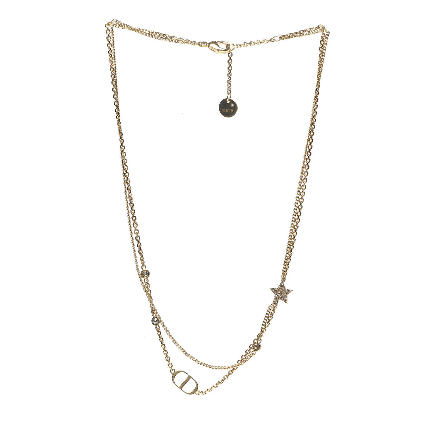 Metal Crystal Petit CD Double Necklace Gold