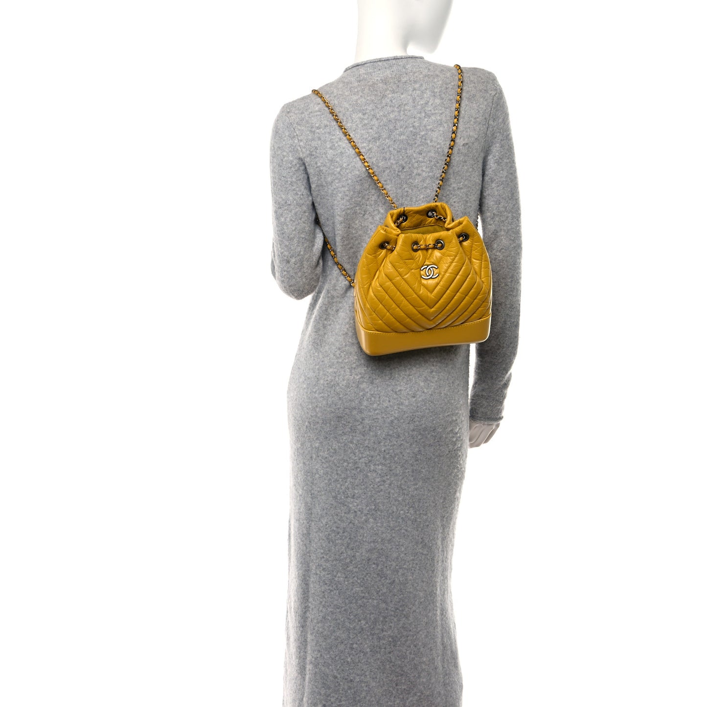 Aged Calfskin Chevron Quilted Small Gabrielle Backpack Yellow