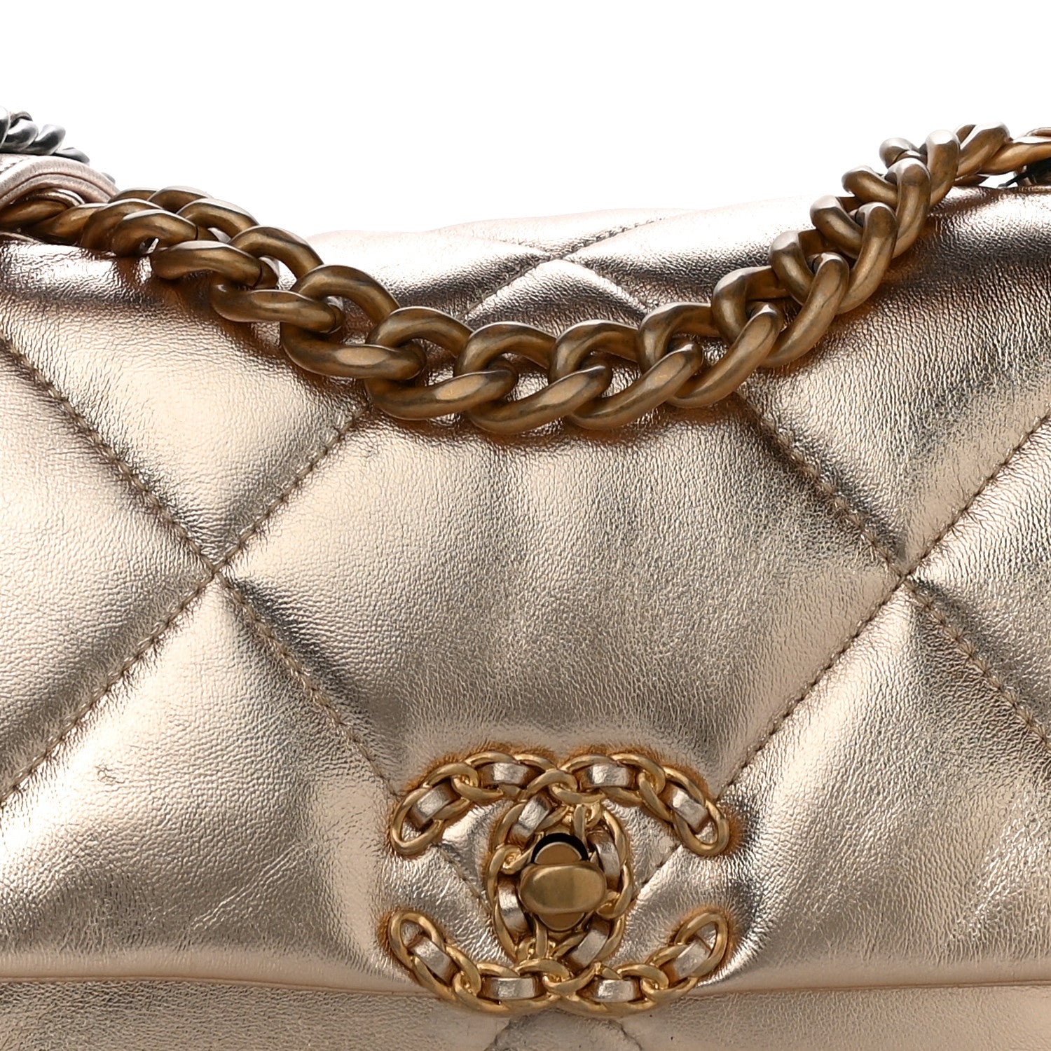 Chanel Metallic Lambskin Quilted Medium Chanel 19 Flap Gold 10 of 10