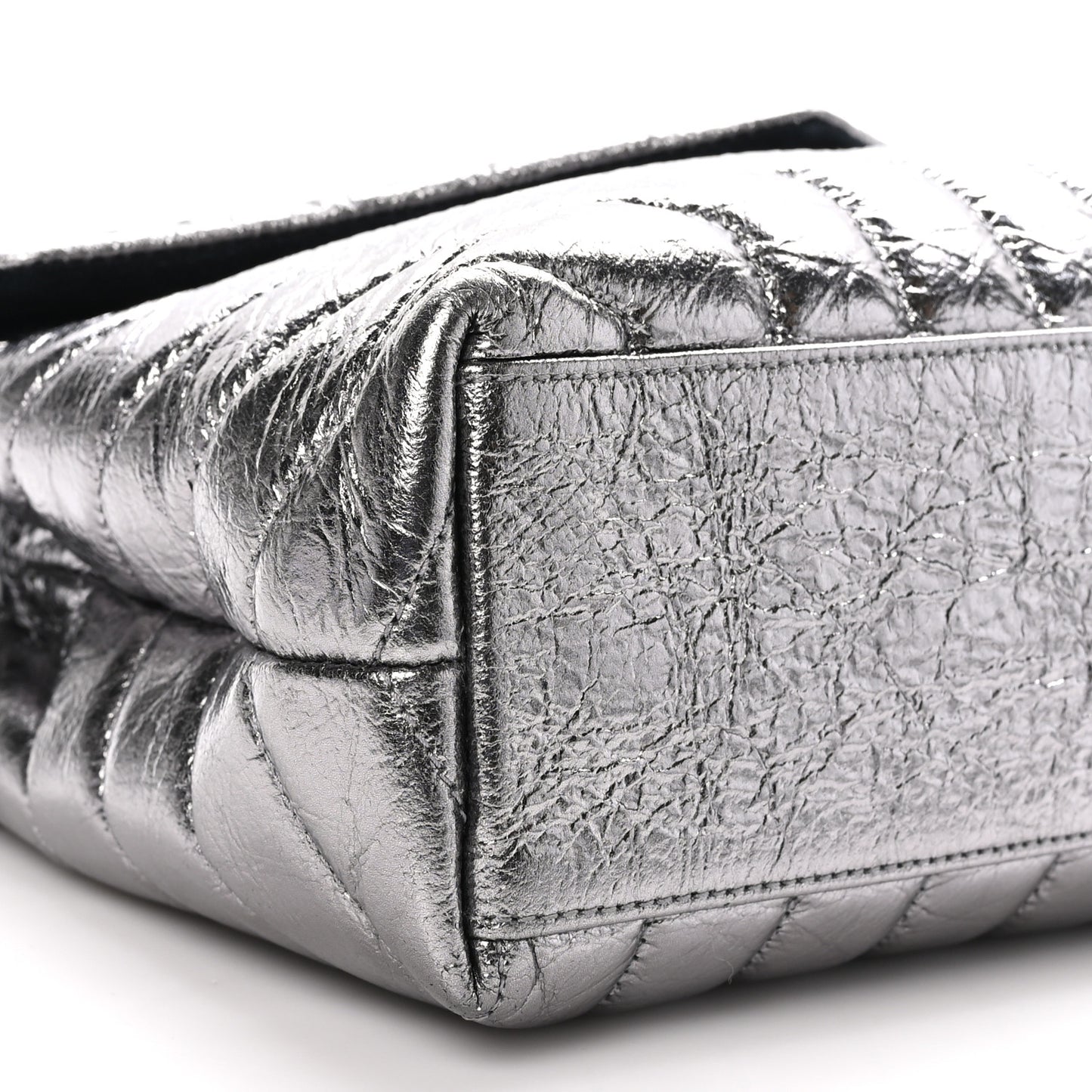 Metallic Calfskin Y Quilted Monogram Small Loulou Chain Satchel Acciaio