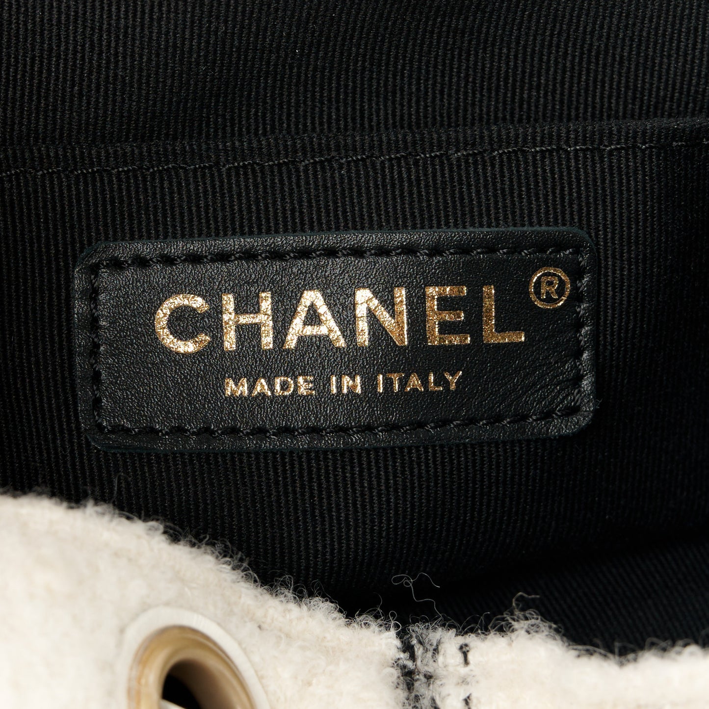 Wool Tweed Elegant Backpack Ecru Black