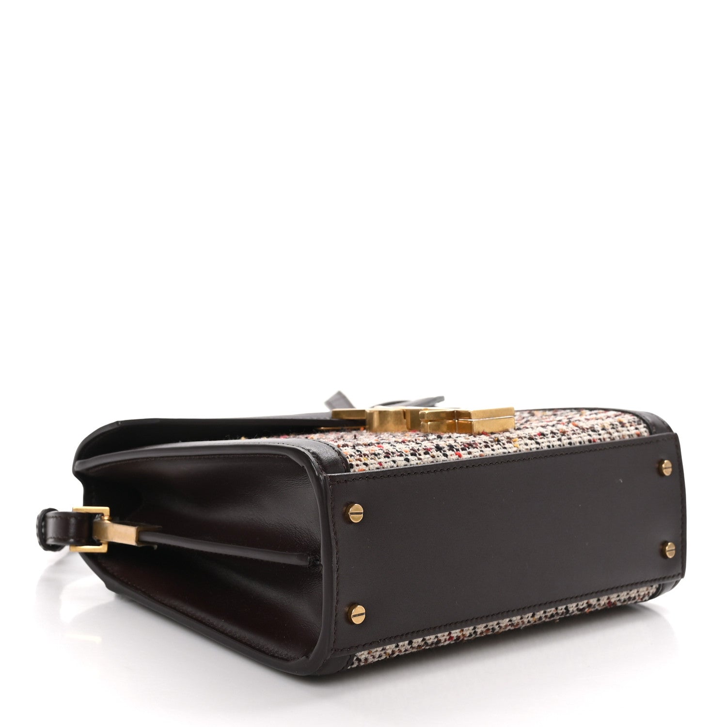 Saint Laurent Tweed Calfskin Mini Classic Monogram Cassandra Top Handle Umber 4 of 11