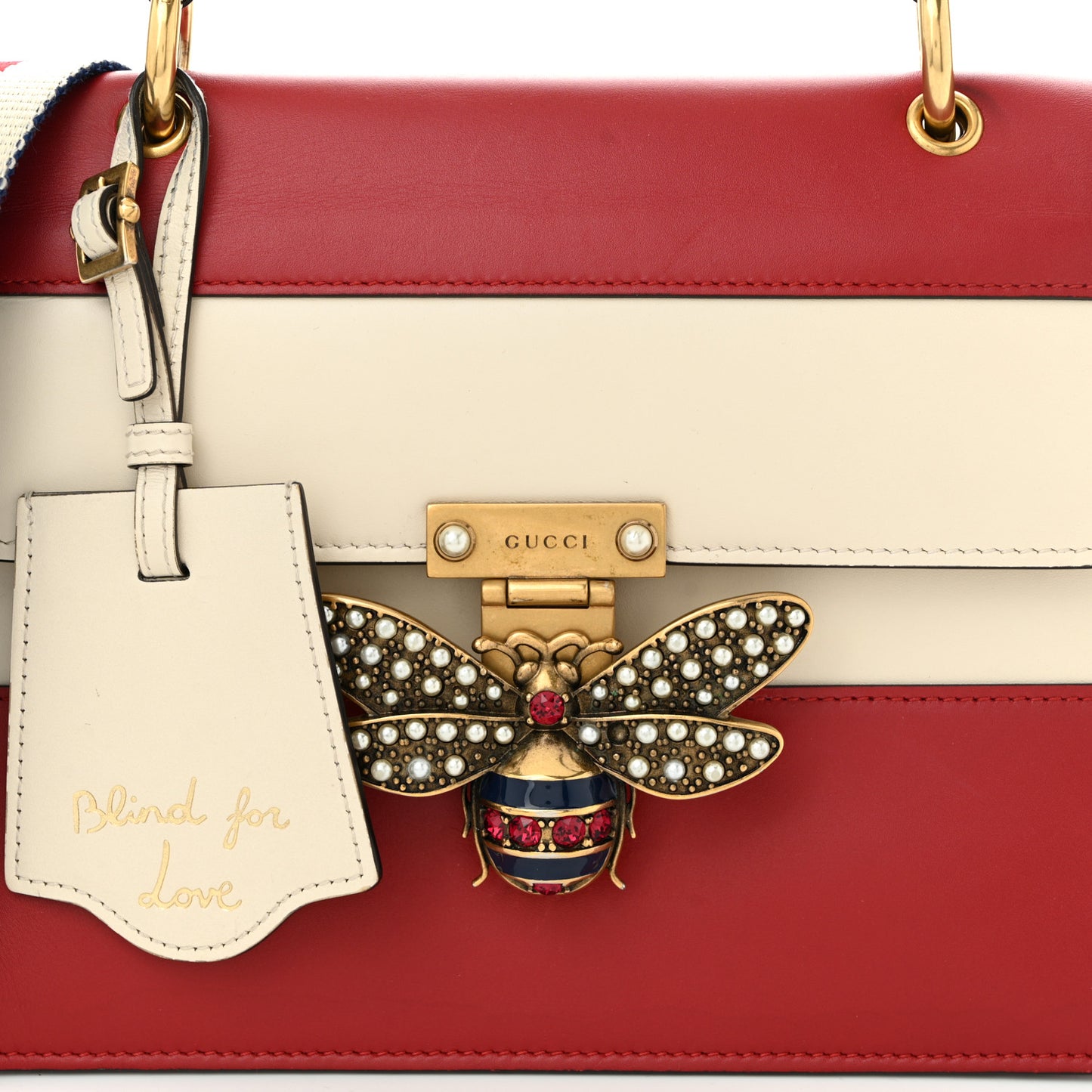 Calfskin Sylvie Web Small Queen Margaret Top Handle Bag Hibiscus Red Mystic White