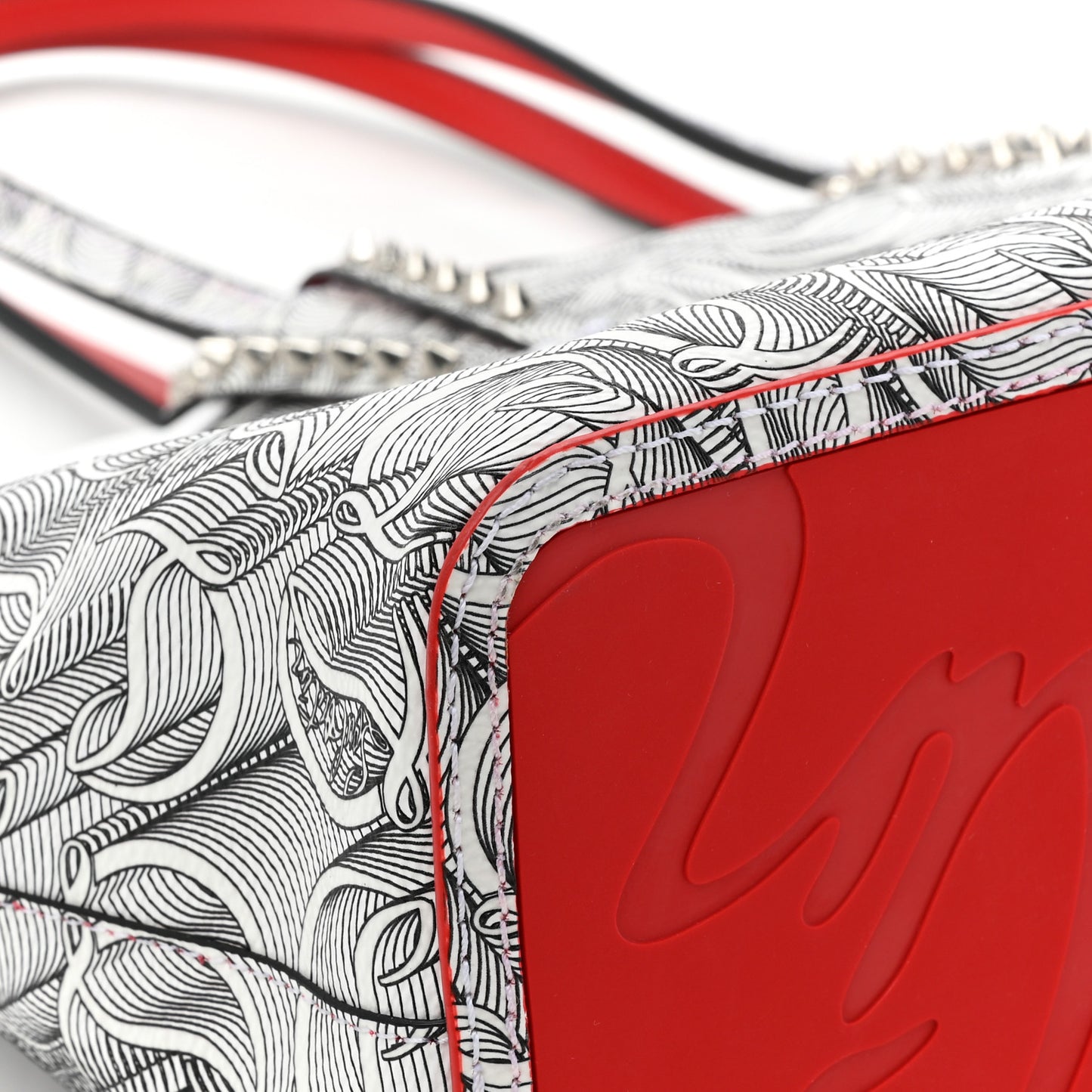 Calfskin Empire Spikes Small East West Cabata Tote White Black