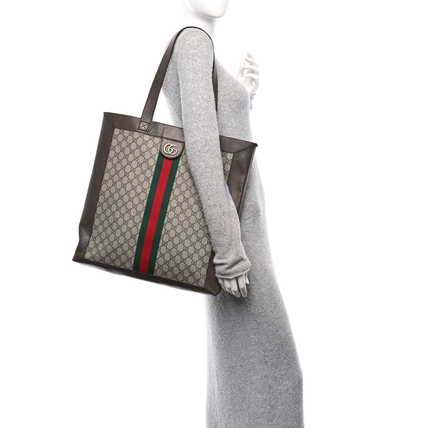 GG Supreme Monogram Web Large Ophidia Vertical Shopping Tote Brown
