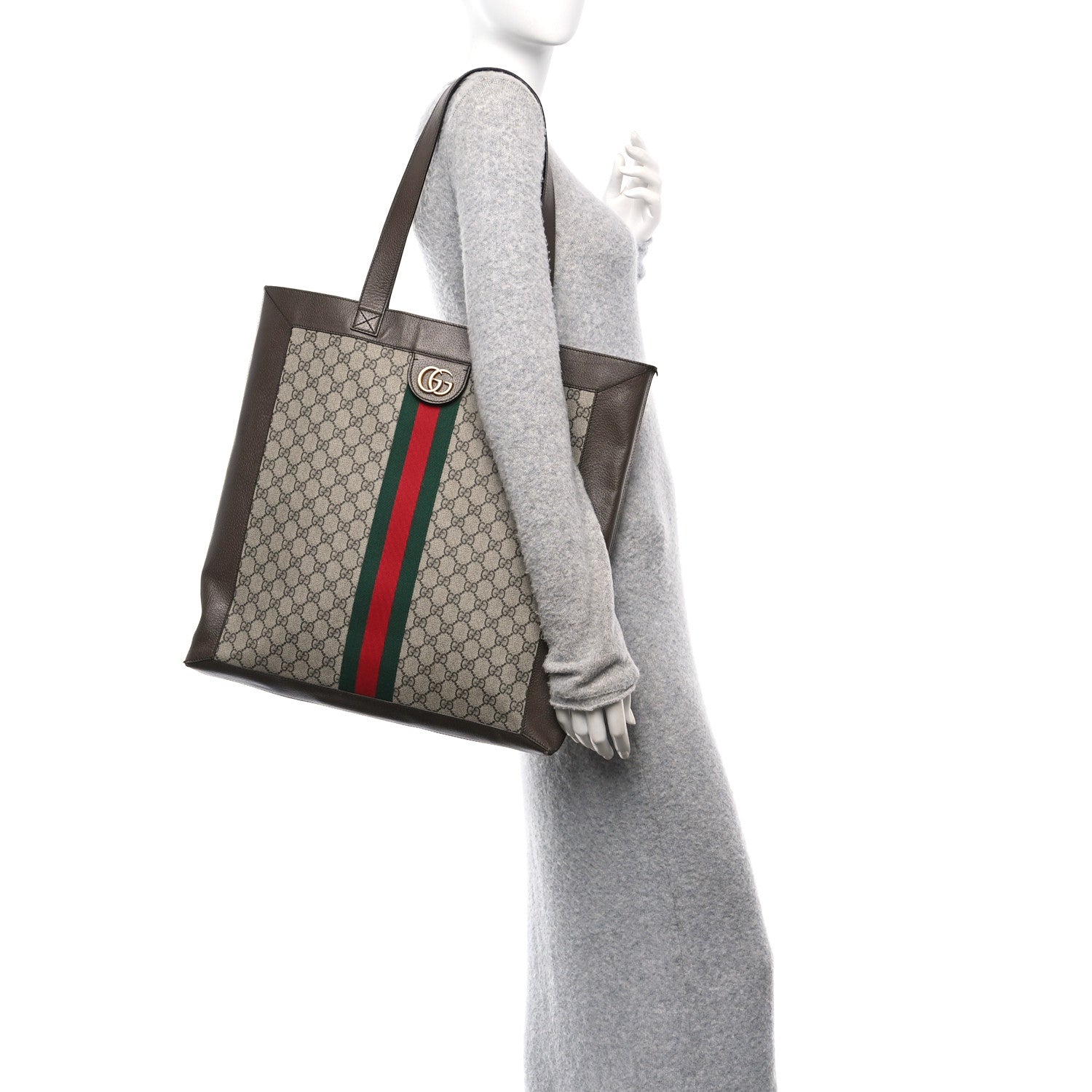 Gucci GG Supreme Monogram Web Large Ophidia Vertical Shopping Tote Brown 3 of 20