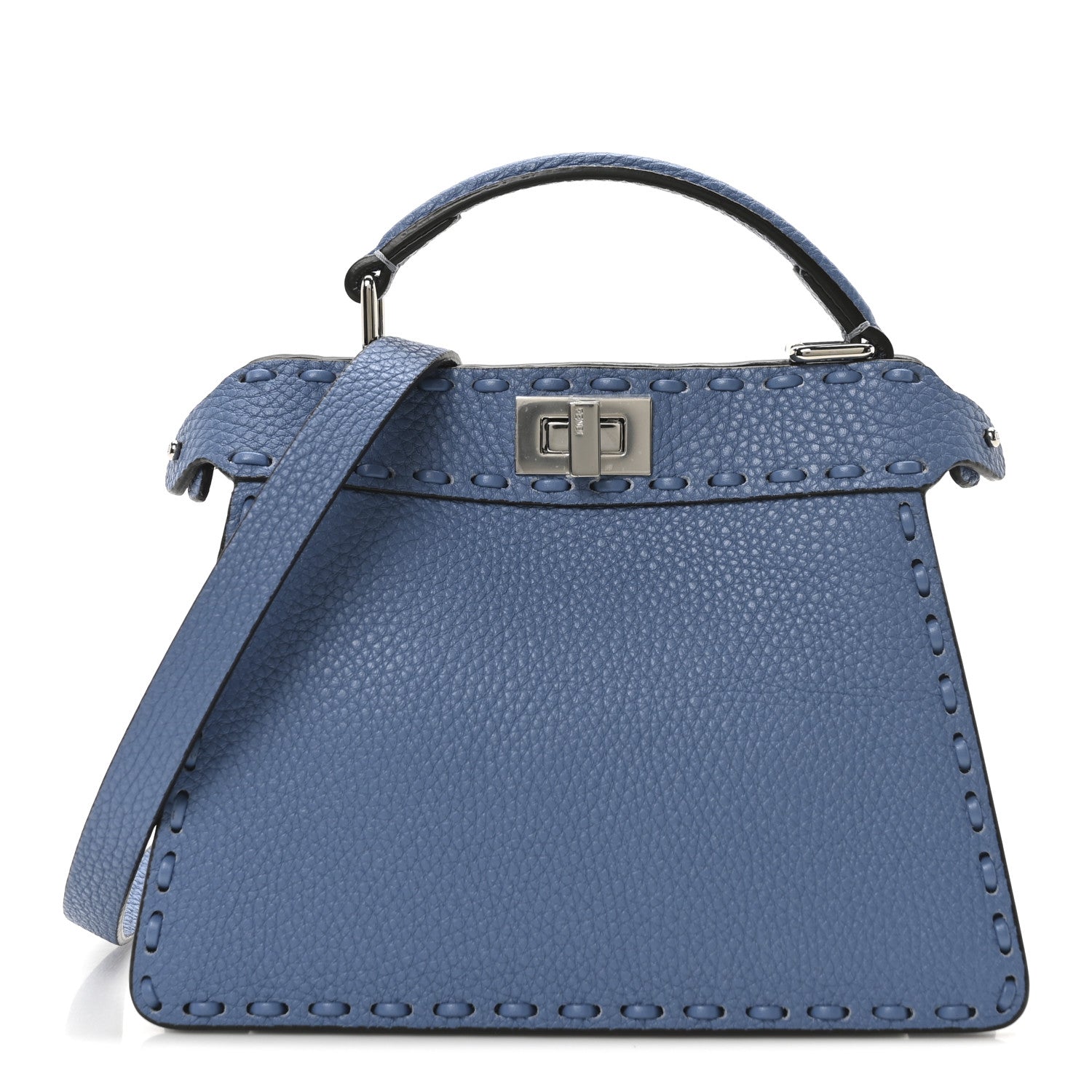 Fendi Cuoio Romano Selleria Petite Peekaboo I SEE U Satchel Blue