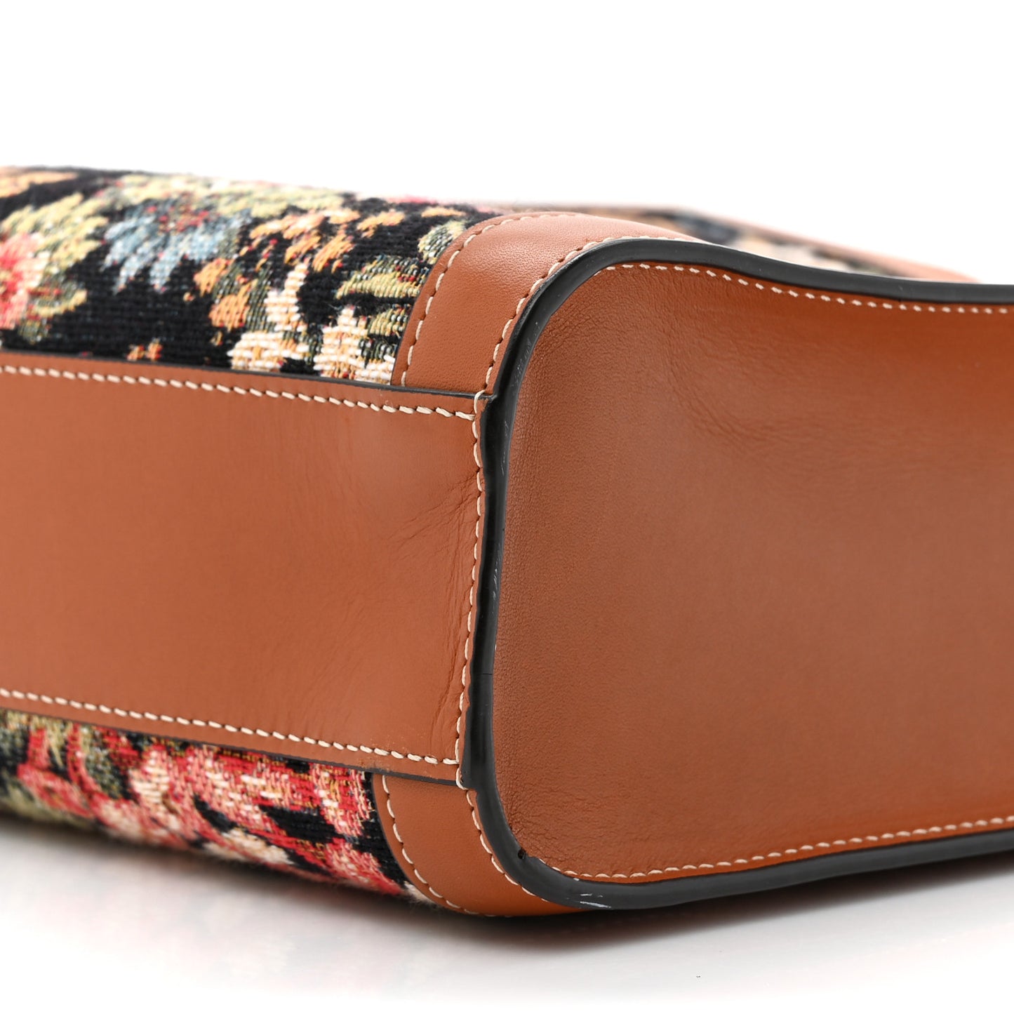 Canvas Calfskin Jacquard Floral Small Vertical Cabas Black Tan