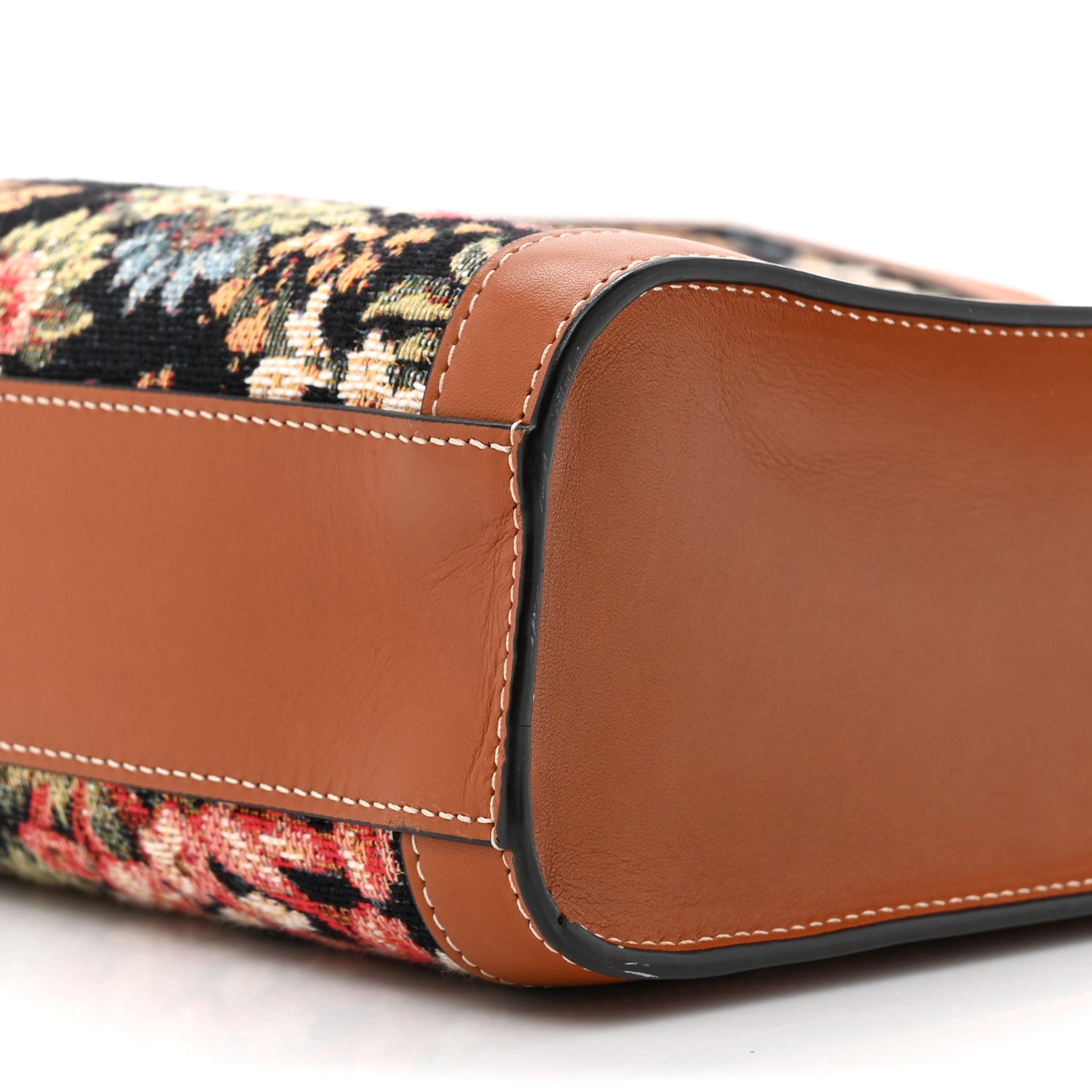 Celine Canvas Calfskin Jacquard Floral Small Vertical Cabas Black Tan 9 of 14