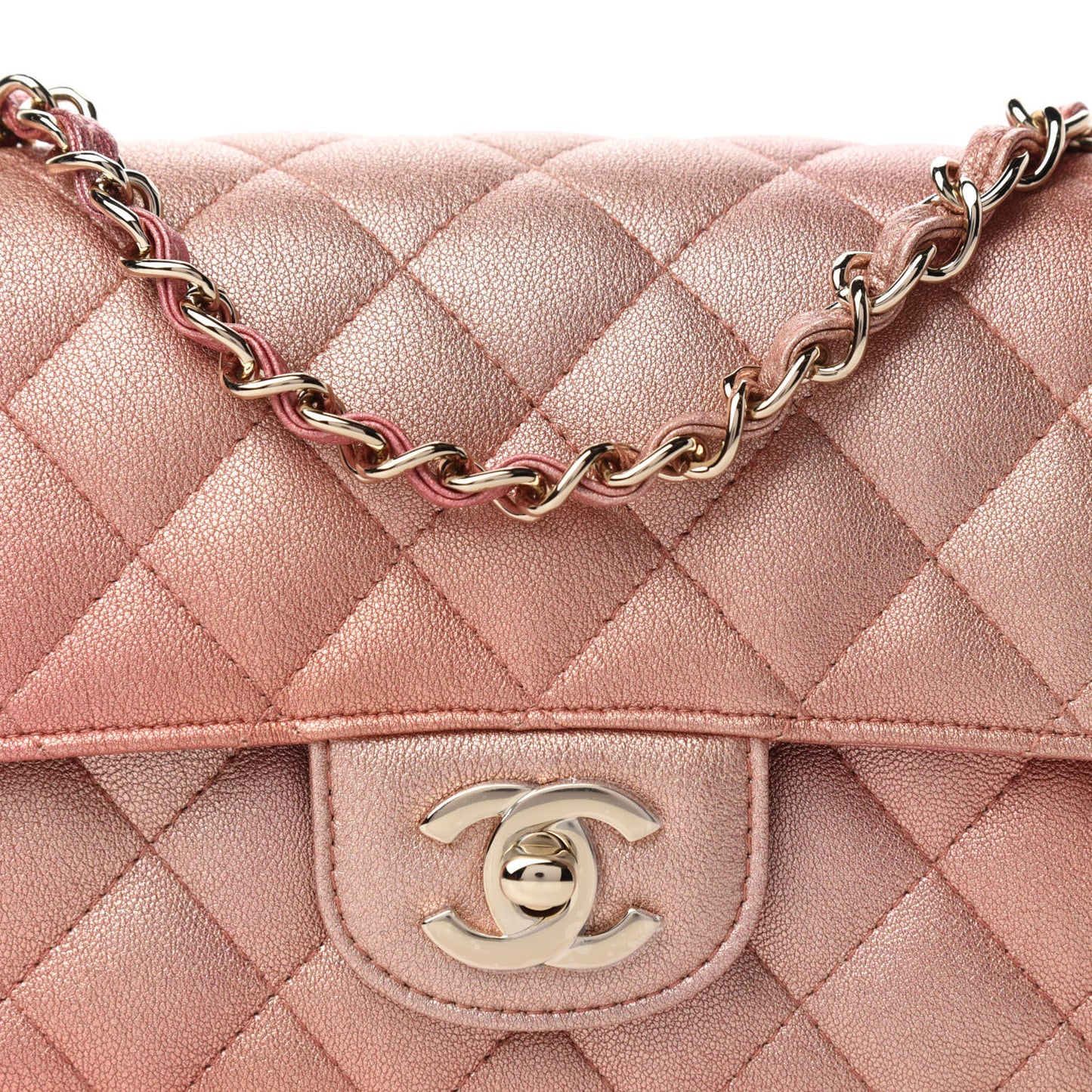 Metallic Lambskin Quilted Ombre Mini Rectangular Flap Pink