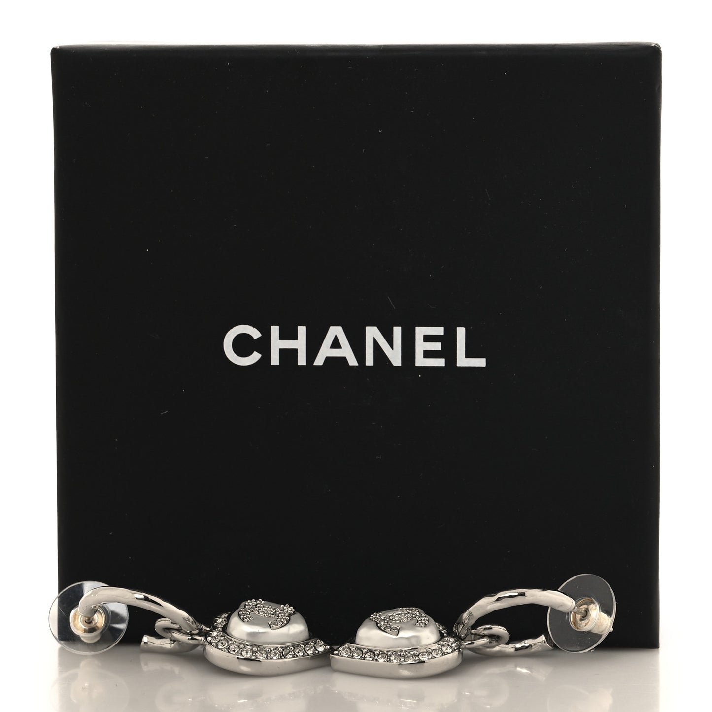 Pearl Crystal CC Heart Drop Earrings Silver