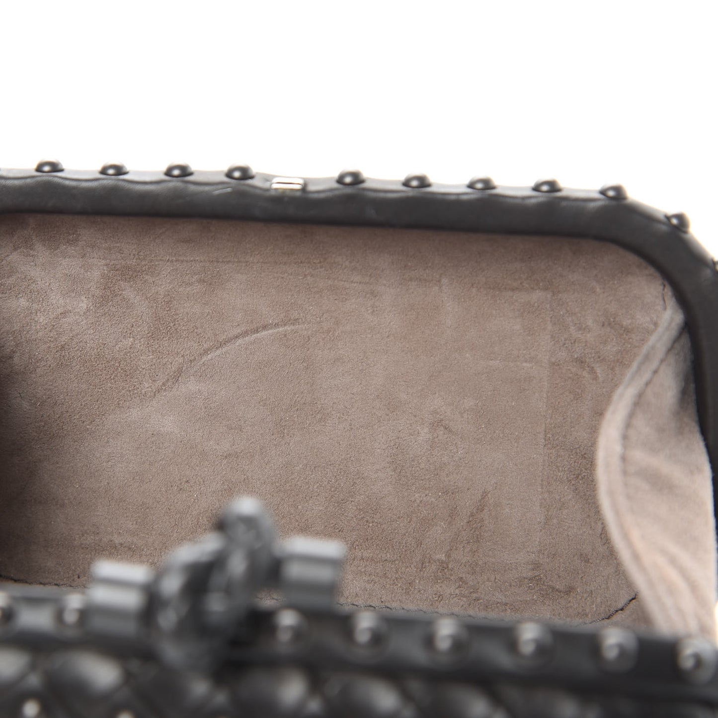 Waxy Nappa Intrecciato Knot Studded Clutch Black