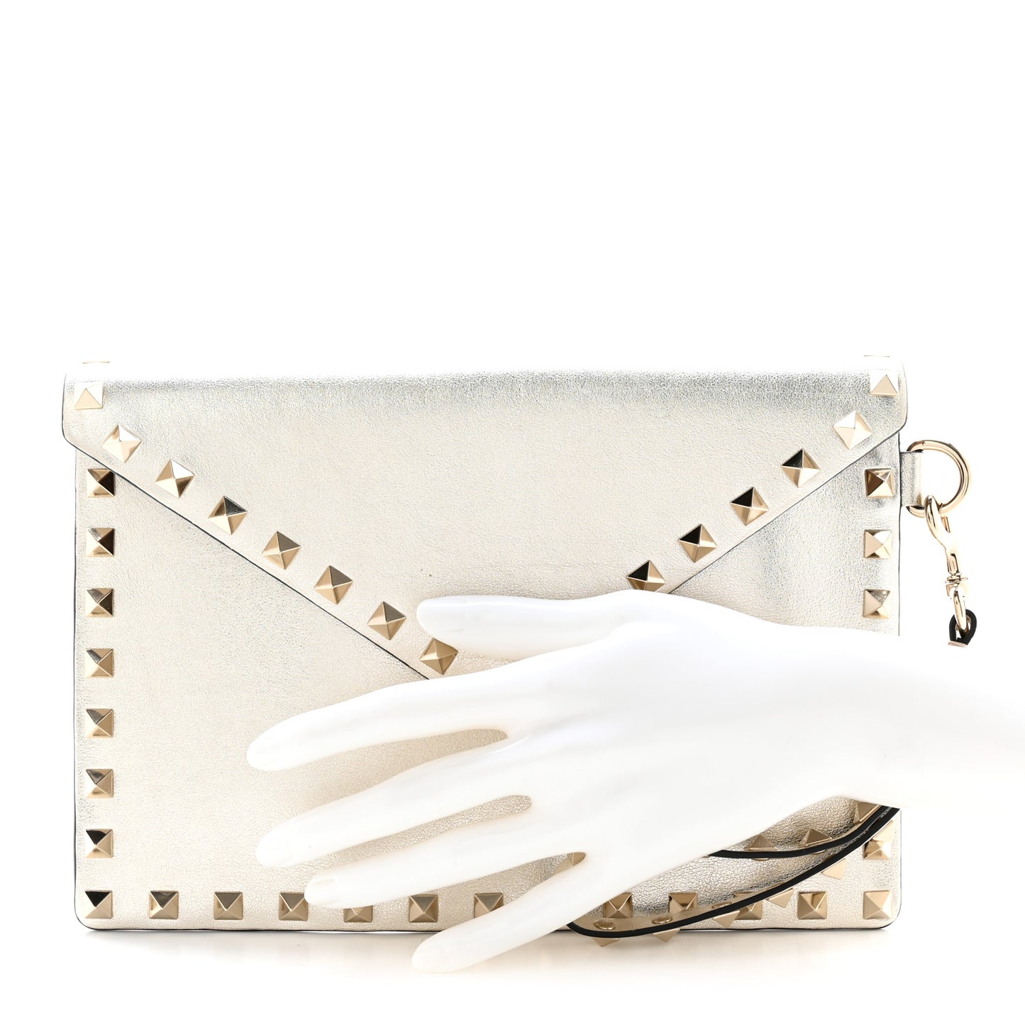 Metallic Calfskin Medium Rockstud Envelope Flat Wristlet Pouch Sahara
