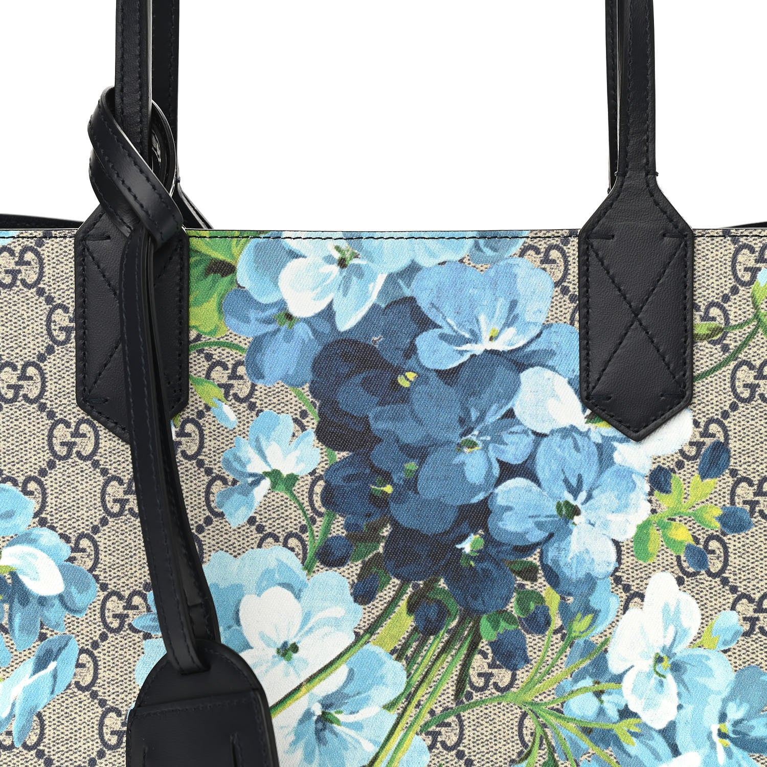 Gucci GG Supreme Monogram Blooms Small Reversible Tote Beige Blue Navy 12 of 18